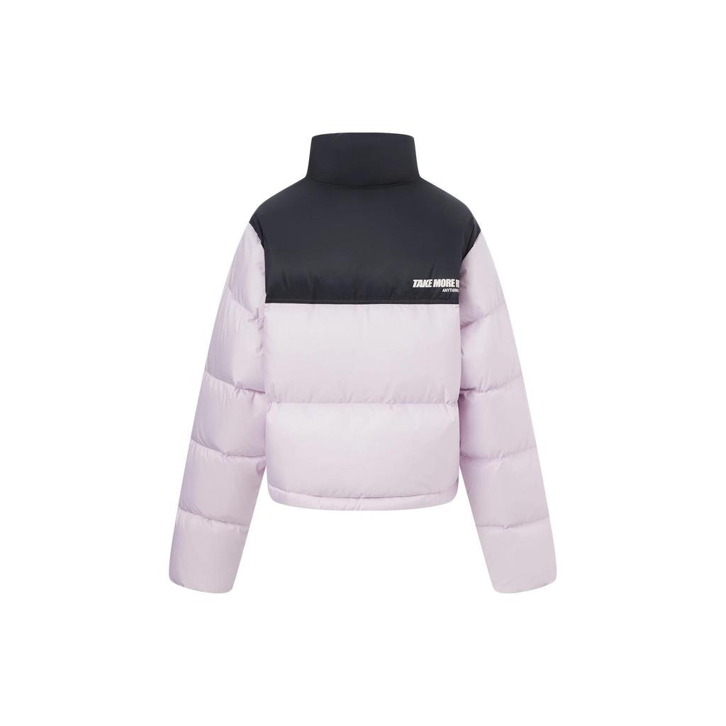 Li Ning Color Block Water Resistant Loose Short Down Jacket Women Outerwear Light-Mist-Purple AYMT318-2