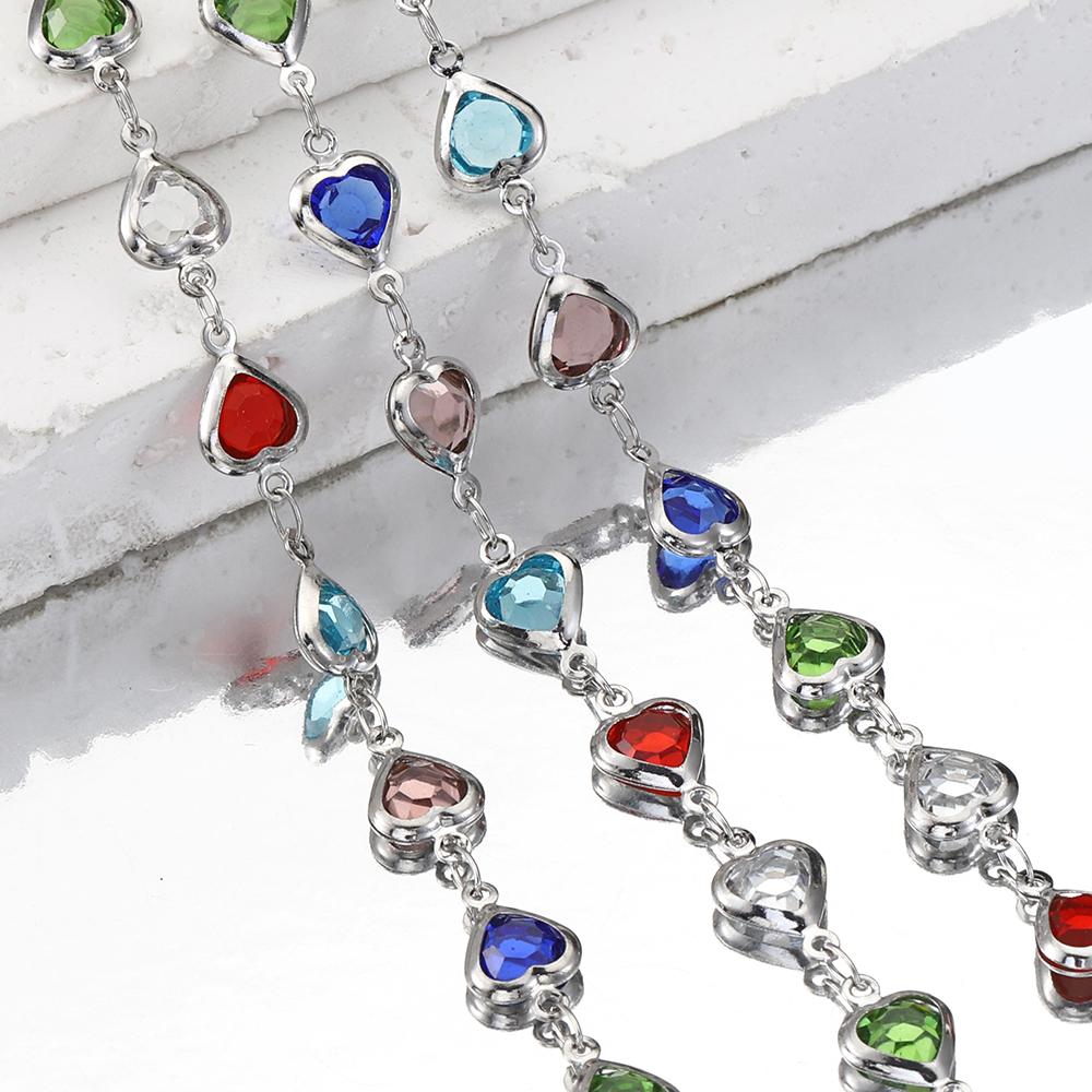 1meter Love Heart Crystal Bead Chains Glass Beads Copper Chain for Necklace Bracelet DIY Jewelry Making Component Supplies