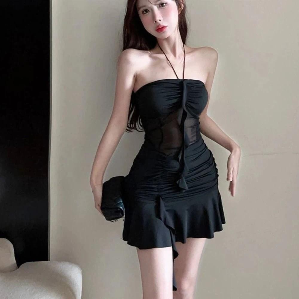 Sleeveless Women Halter Neck Dress Transparent Halter Camisole Dress Girls Gift