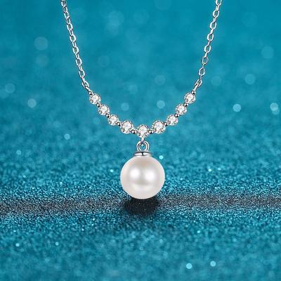 Lanț de claviculă din argint 925 pentru femei, cu perle de apă dulce de 8 mm, piatră Mozang