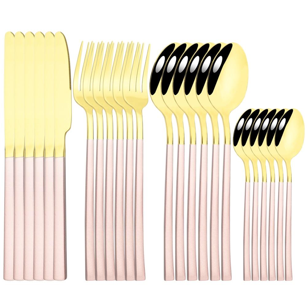 24 Pcs Black Tableware Stainless Steel Cutlery Set Forks Knives Spoons Kitchen Dinner Set Fork Spoon Knife Gold Dinnerware Set