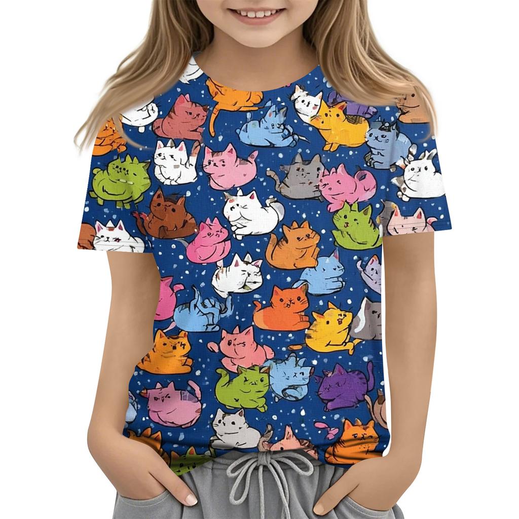 Children's Printed Round Neck Short Sleeved Casual T-shirt