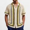 Men's Summer Sexy Cool Hollow Breathable Shirt Summer Casual Knitted Short-sleeved Lapel Shirt