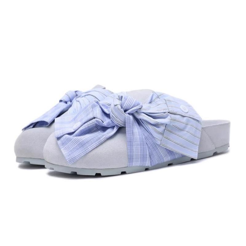 

Ретро клетчатая сумка голова полушлепанцы женская летняя одежда новая однопедальная ленивая одинарная обувь сандалии на плоской подошве 35 небесно-голубой