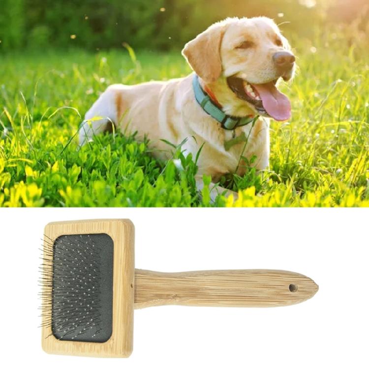 Cats Brush Bamboo Wood Handle Dog Grooming Comb Gently Removes Loose Hair Tan