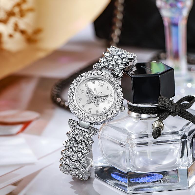 Butterfly Original Diamond Watch for Women Fashion Elegant Stainless Steel Quartz Wristwatch Luxury Ladies Dress Watches