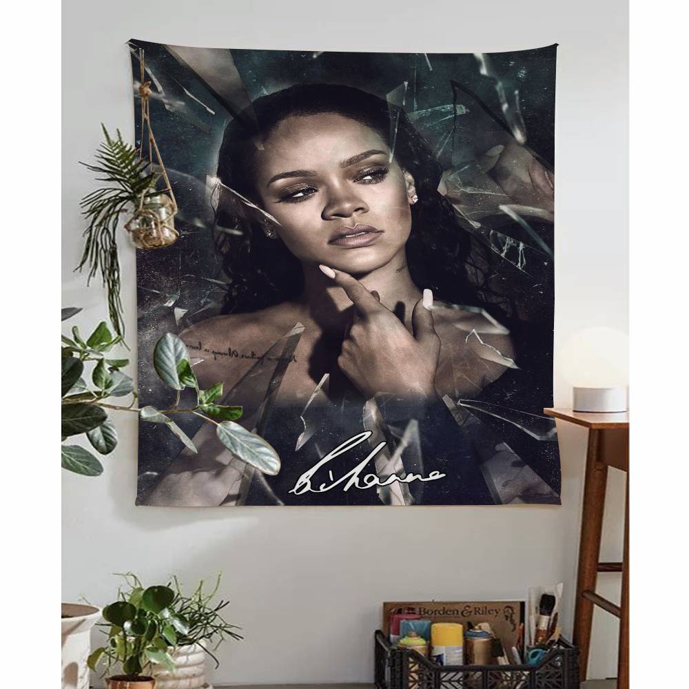 Famous Singer Rihanna Pop Music Anime Tapestry Hippie Flower Wall Carpets Dorm Decor Wall Hanging Home Decor