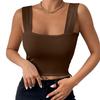 Basic Crop Tops for Women Square Collar Low Back Sleeveless Short Tank Top Solid Color Stretchy Bodycon Sexy Backless T Shirt