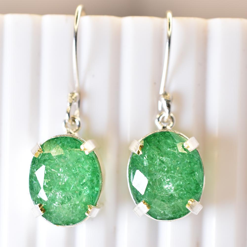 Colombian Natural Green Emerald 51 Ct Oval CERTIFIED 925 Sterling Silver Earring MY.ER-38-NS