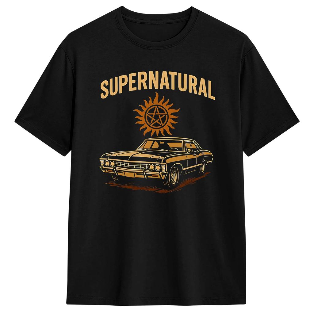 Impala Supernatural115 Carry On The Winchester Way T Shirt Unisex Cotton Unique TShirts O Neck Tees Short Sleeve Clothes Gift