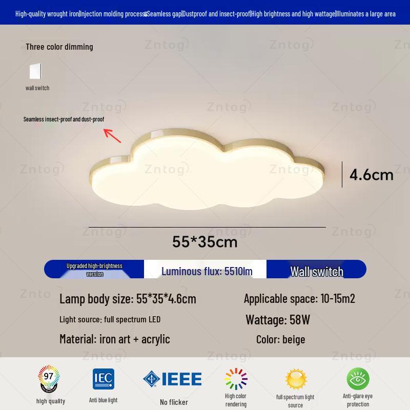 Cream Style Modern Minimalist Full Spectrum Ceiling Light for Eye-Protection In Children's Room and Master Bedroom