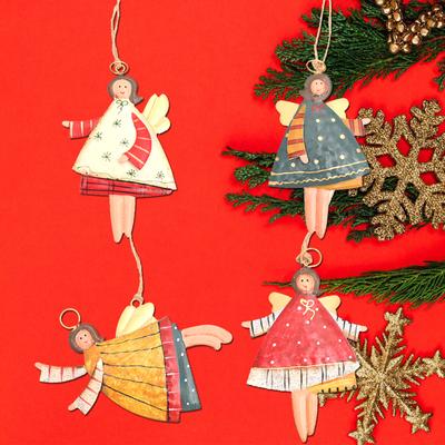 4 Pieces Christmas Metal Angle Tree Ornaments,Color Girl Small Angel  With Hanging String For Christmas Tree Decorations