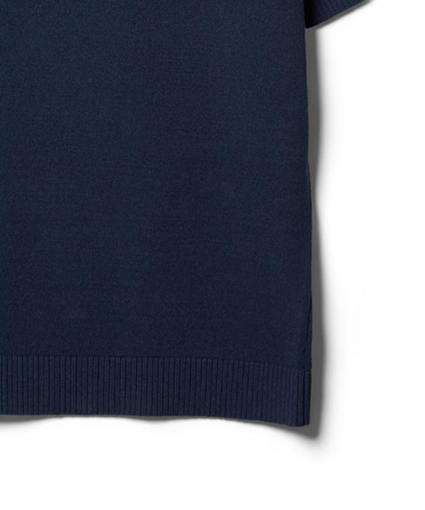 Hejiseu [His] Navy Cool Linen Short Sleeve Collared Knit