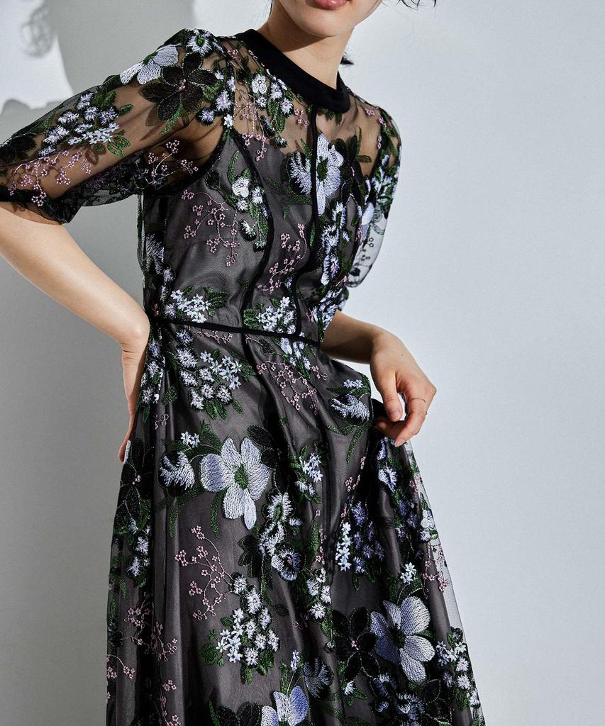 Niana Flower Embroidery Party Wedding Embroidered Size L Dress, Dress, Dress, Lace, Black,