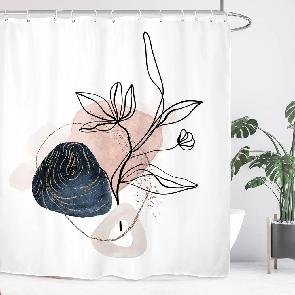 Abstrakt Katt Enkelt Baderom Dusjforheng Minimalistisk Morsomt Søtt Geometrisk Fargerikt Polyesterstoff Badeforheng Baderomsdekor