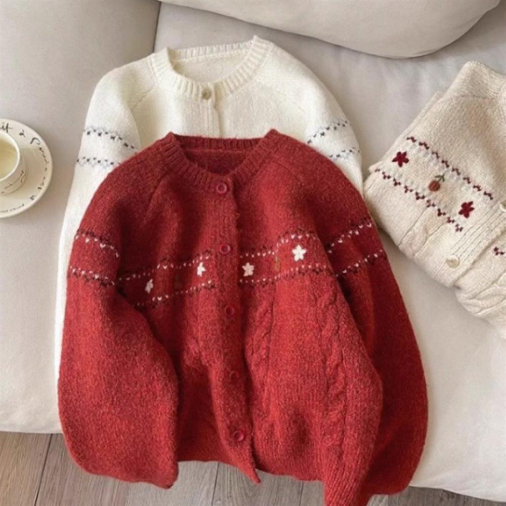 New Arrivals Open Run Nordic Flower Embroidery Cardigan