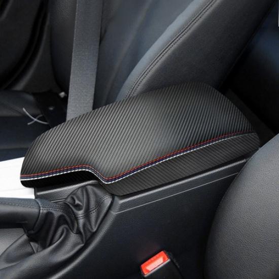 Carbon Texture Leather+Blue Center Console Armrest Lid Cover For BMW F30 13-2018