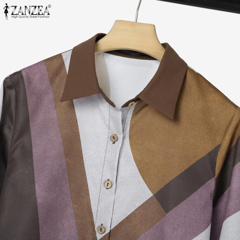 ZANZEA Women Long Sleeve Print Blouse and Pants Casual Two Piece Suit Sets