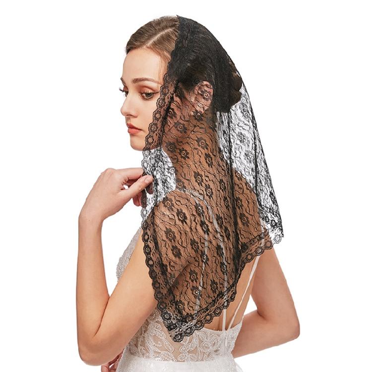 Lace Mantilla Veil Soft & Comfortable Floral Design for Head Covering for Women