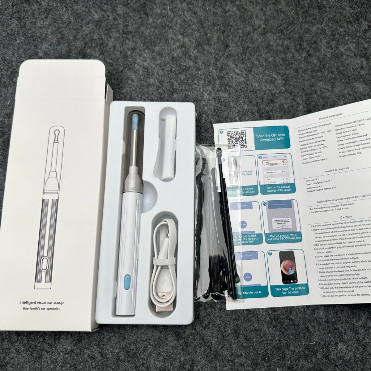 Smart Visual Ear Pick - P6S, WIFI-Connected Illuminated Ear Cleaning Tool