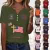 Women's Fashion Casual 250th Anniversary Independence Day Print V-Neck Short Sleeve Decorated Button-Up T-Shirt