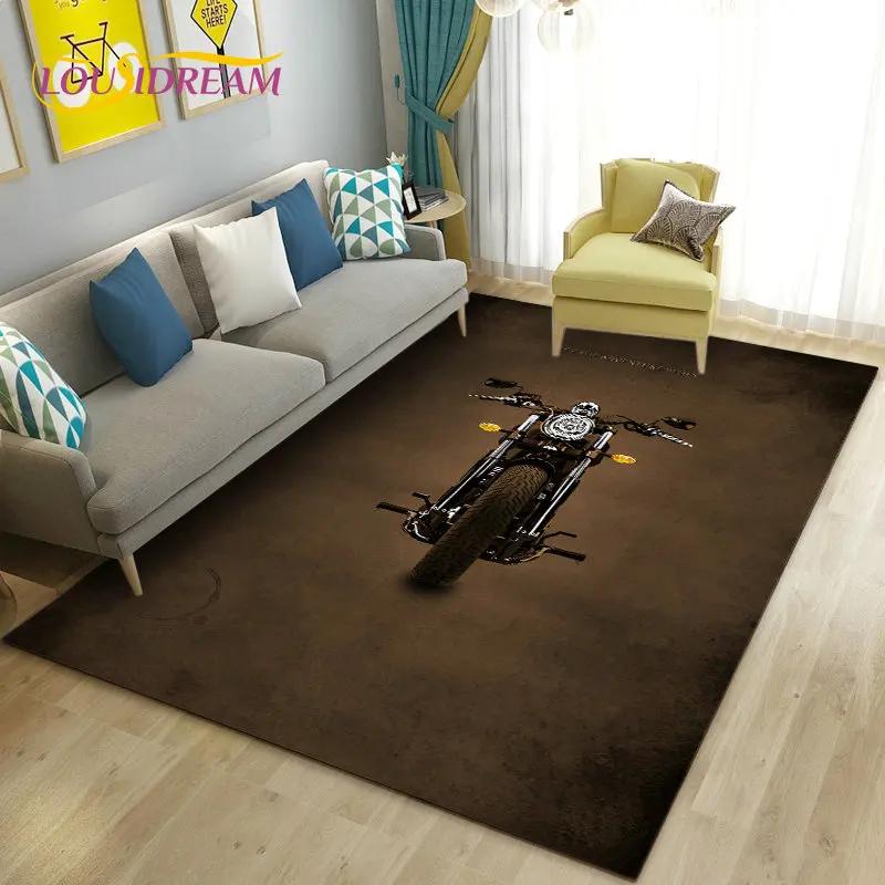 3D Retro Vintage Motorcycle Area Rug Large,Carpet Rug for Living Room Bedroom Sofa Decoration,Doormat Kitchen Non-slip Floor Mat