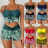 High Waist Flat Angle Strap Print Solid Color Splicing Print Large Size Swimsuit