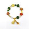 Pulsera de Cuentas Calabaza de Seda Dorada, Jade y Multigemas - Diseño de Calabaza en Sección de Bambú, Perfecta para Estudiantes y Mejores Amigos