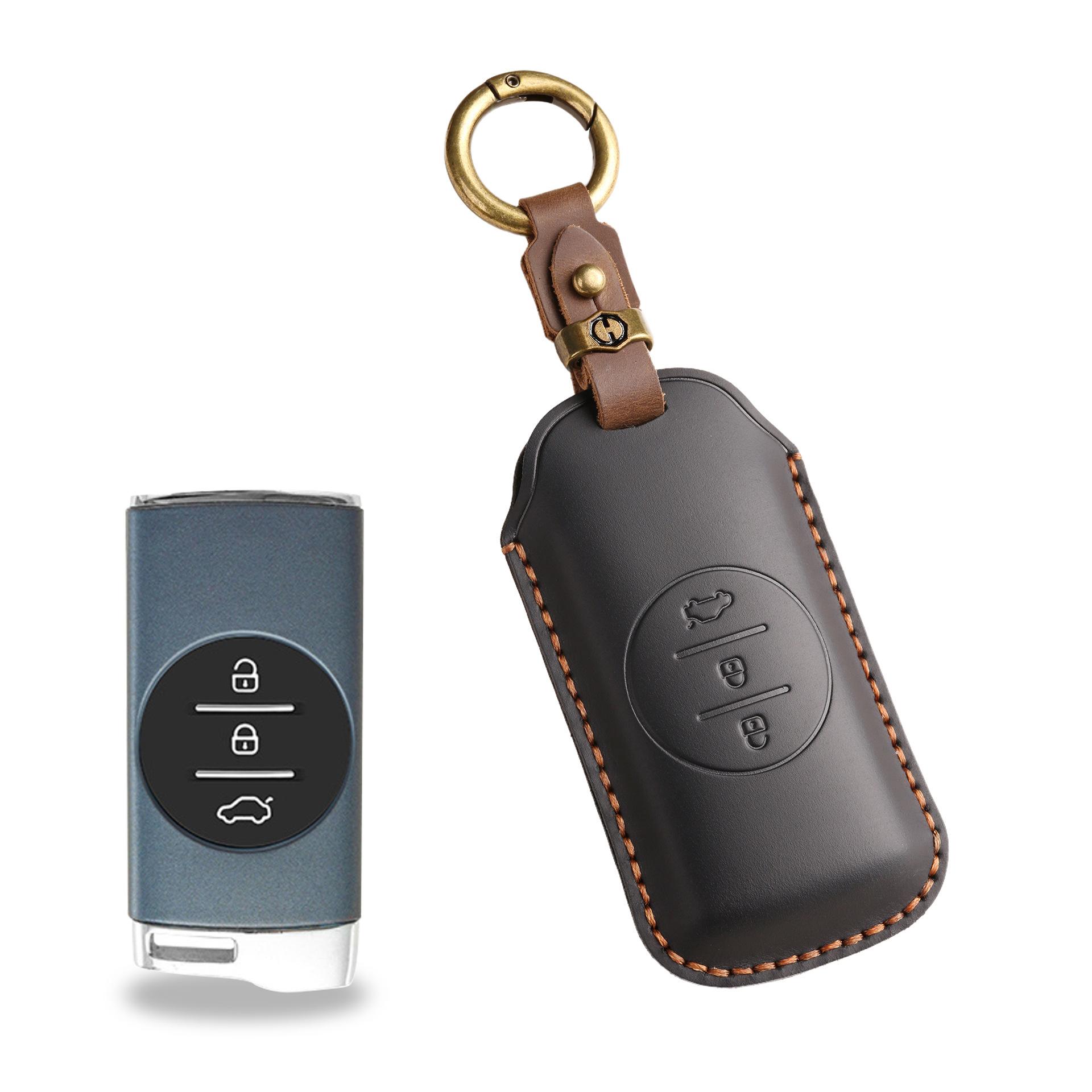 

The new retro key cover is suitable for Chery Xingtu Car Tiggo 7 special handmade leather key bag shell ring. чёрный