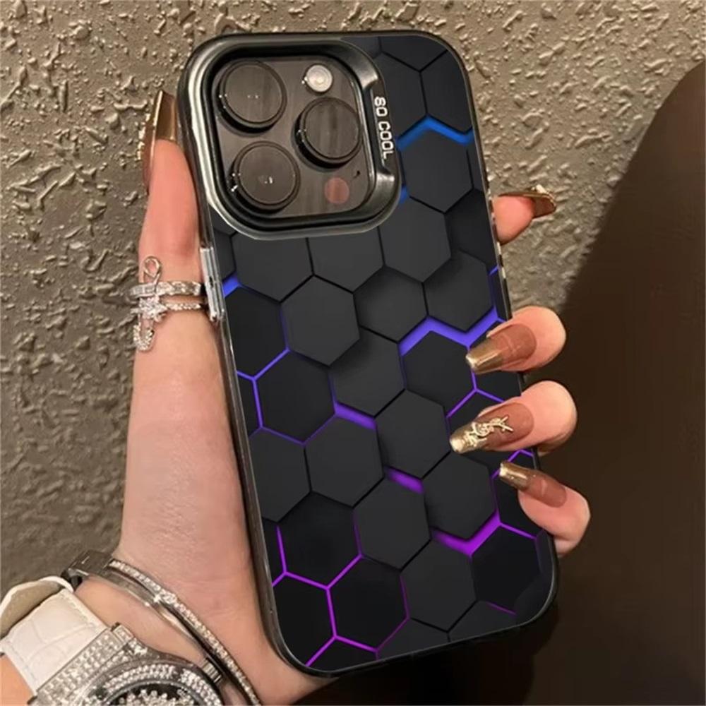 Honeycomb Building Block Phone Case For iPhone 11 Funda iPhone 13 16 Pro Max 14 15 12 16promax 15promax Soft TPU IMD Matte Cover