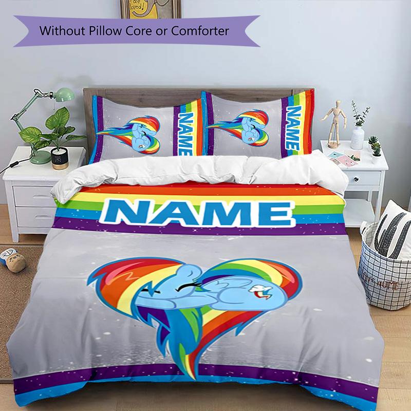 3pcs My Little Pony6 Cover Set - Personalized Name, HD Printed Bedding with 1 Cover and 2 Pillowcases - Perfect for Home Decor, Easy Care
