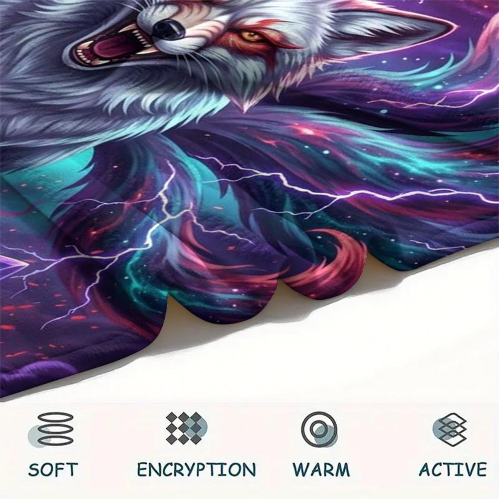 1Pc Nine-tailed Fox Print Flannel Blanket, High Quality Comfortable for All Seasons, Home Decor, Warmth and Comfort, Perfect for Christmas Gifts