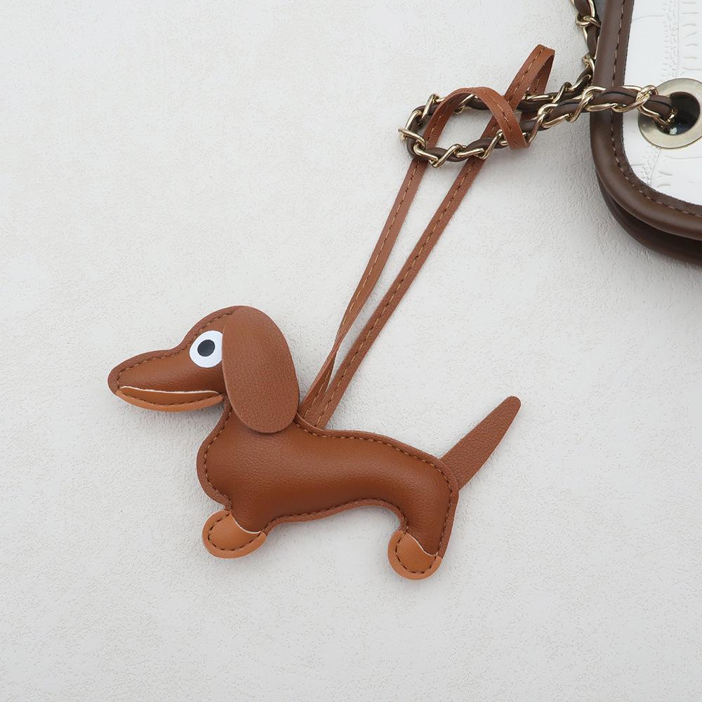 In-Stock Dachshund Cartoon Pendant Leather Dog Bag Charm Phone Case Accessory Creative Car Charm