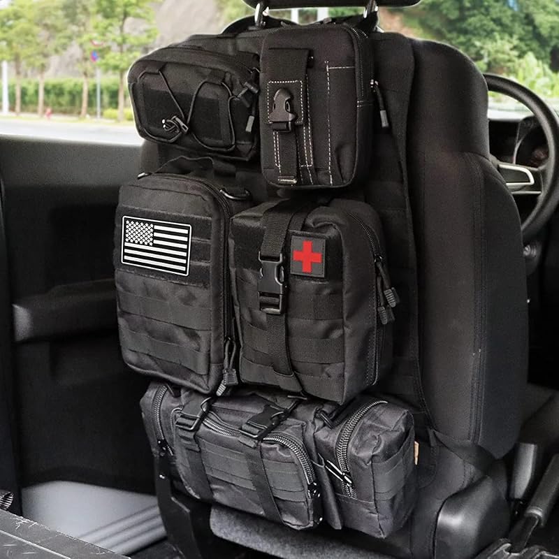 MAIKER Tactical Car Seat Back Organizer, Upgrade Tactical Vehicle Panel Organizer with 5 Detachable Molle Pouch, Universal Fits for Most of Vehicle
