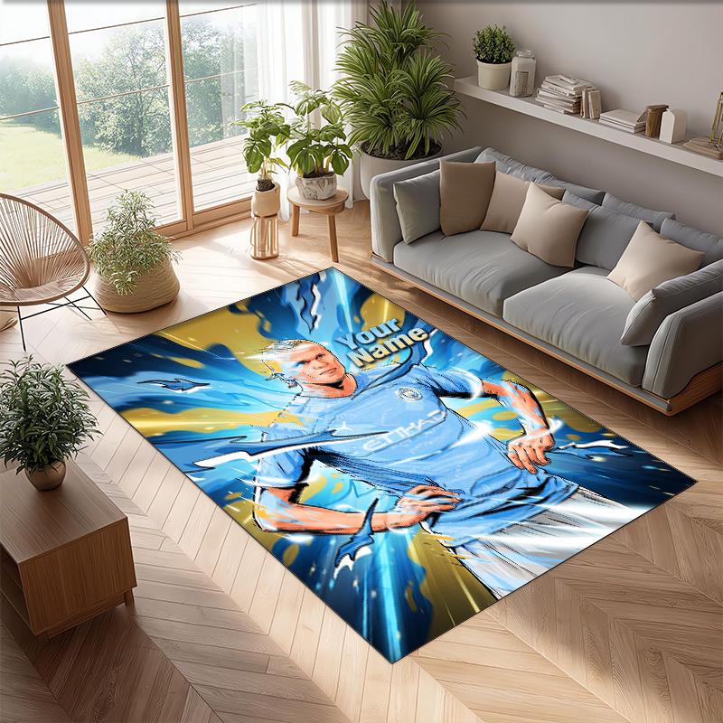 Erling Haaland Printed Crystal Velvet Rug Non‑Slip Crystal Velvet Carpet For Sofa Bedroom Indoor Home Decoration