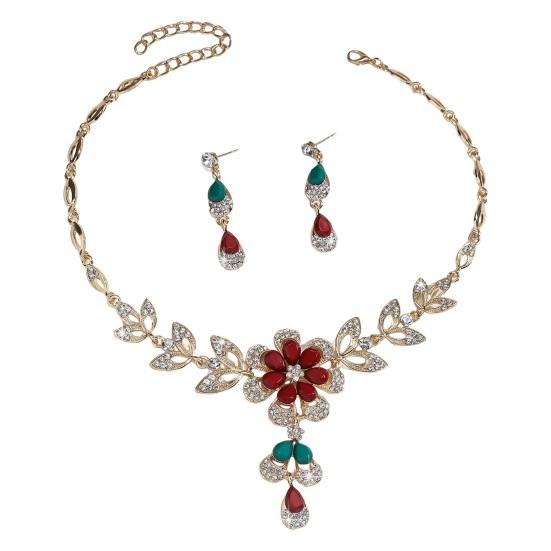 

1 комплект, женский комплект ювелирных изделий со стразами, в форме цветка, соответствующий цвету, капли воды, вечерние, вечерние, свадебные, серьги для невесты, ожерелье на ключице