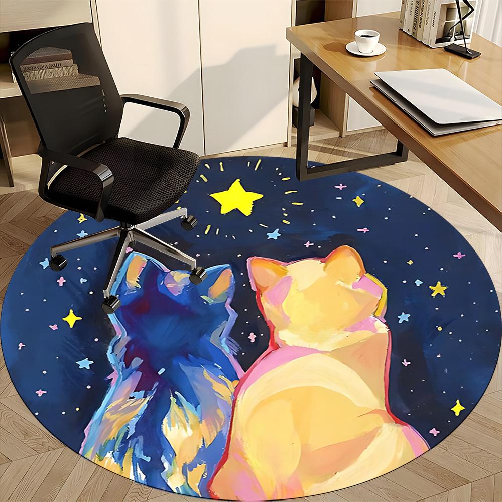 1 Stück Katzen Nacht Büro Runder Teppich, Unter Bürostühlen Schlafzimmer Wohnzimmer Heimdekoration, Raumdeko, In Verschiedenen Größen Erhältlich