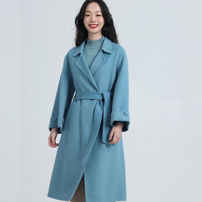 Fengxun Women's 100% Wool Double-Faced Long Coat