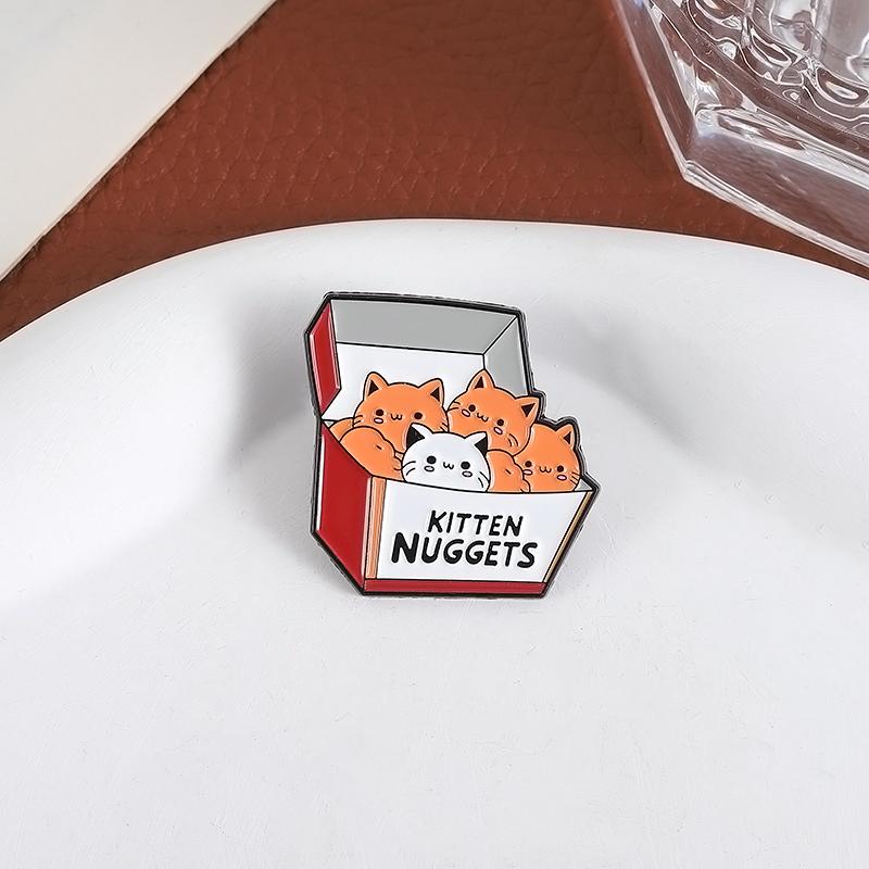 Creative Kitten Food Enamel Pins Custom KITTEN NUGGETS Brooches Lapel Badges Clothes Animal Jewelry Gift for Friends