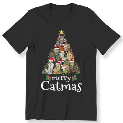 Merry Catmas Men's Ladies T-shirt Christmas Cat Lovers Gift T-shirt 100% Cotton Unisex T-Shirt