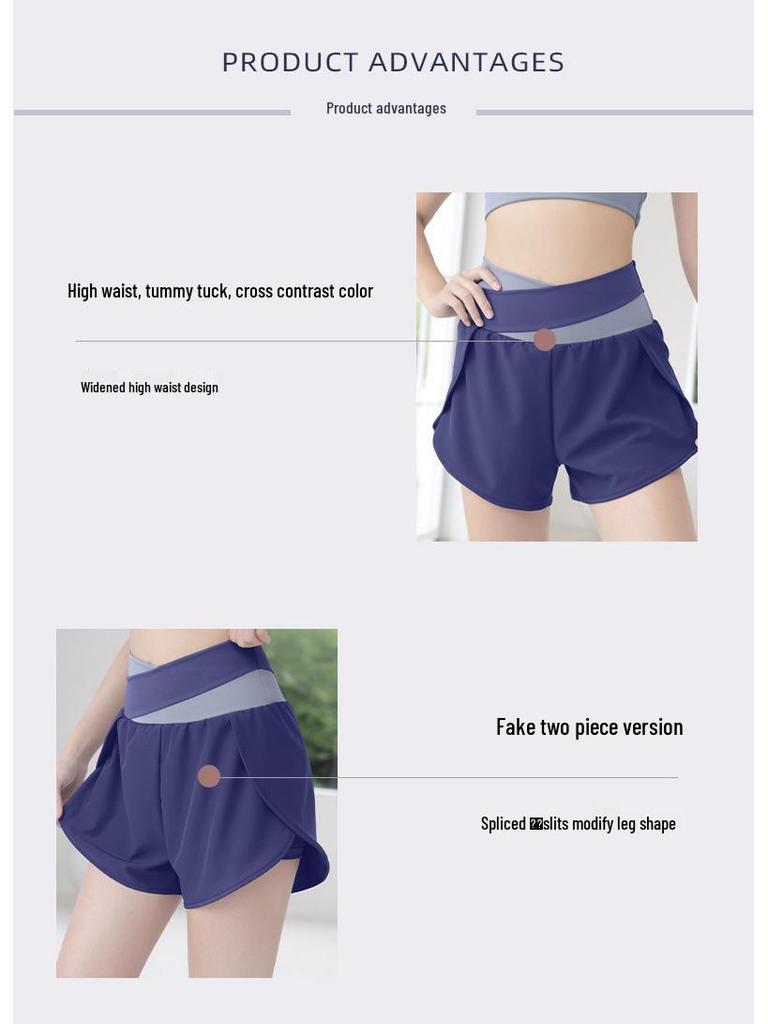 Women's Color Block Two-Piece Yoga Shorts - Nude Feel, Anti-Exposure, Quick-Dry Running Fitness Shorts