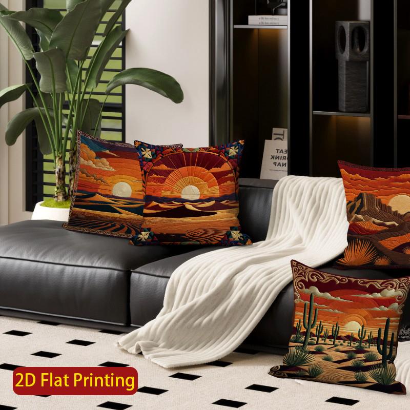 2D Southwestern Desert Sunset Boho Pillow Covers Pattern Cushion Cover Suitable For Sofa Bedroom Car Pillow Cover