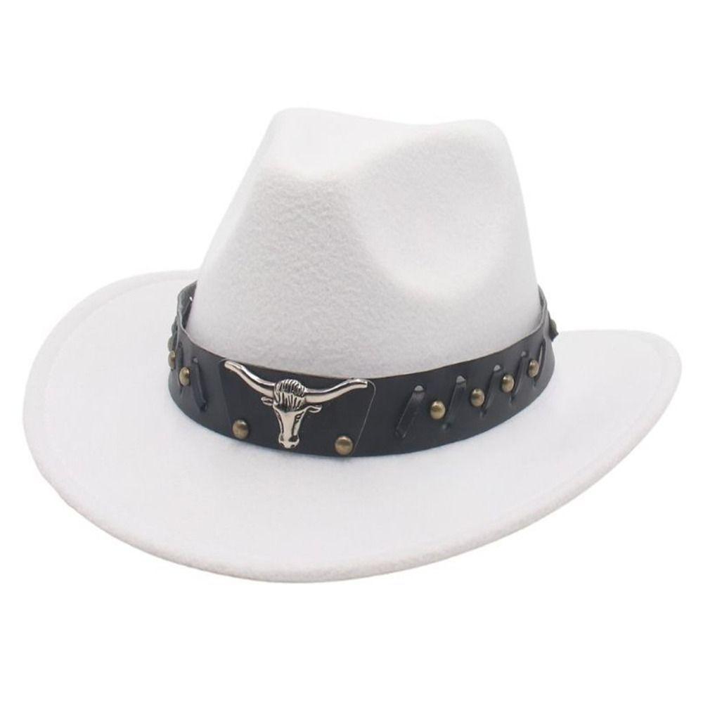 Vintage Studded Bullhead Western Cowboy Hat Ethnic Style Wide Brim Jazz Fedora Hats Tibetan Style Top Hat for Women Men