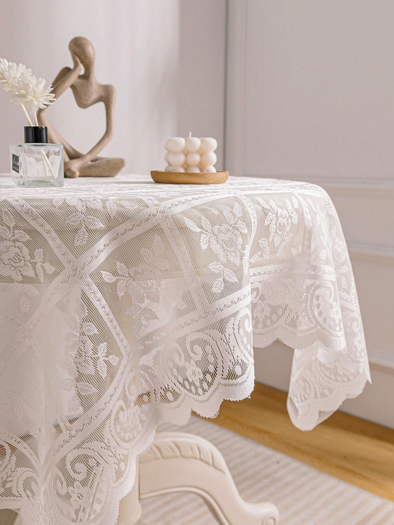 

White Lace Tablecloth Rectangle Vintage Embroidered Lace Table Cover for Wedding Party Home 60x60cm белый