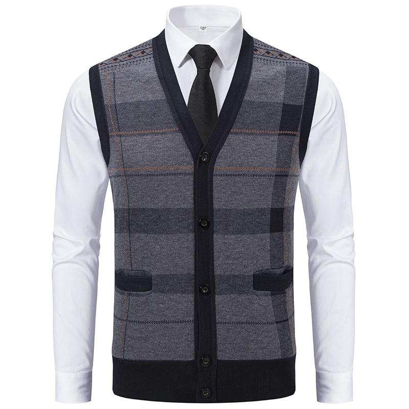 Cardigan Vestă Pulover pentru Bărbați cu Ținută de Toamnă și Iarnă pentru Tati, Jachetă Caldă Slim Vestă Pulover pentru Bărbați