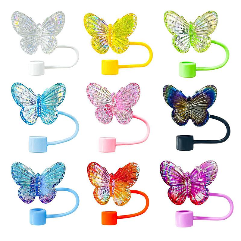 4/9Pcs Butterfly Straw Cover Cap Spill Stopper For Water Cup Silicone Heat-Resistant Dust Proof Straw Plug Cap Straw Accessory