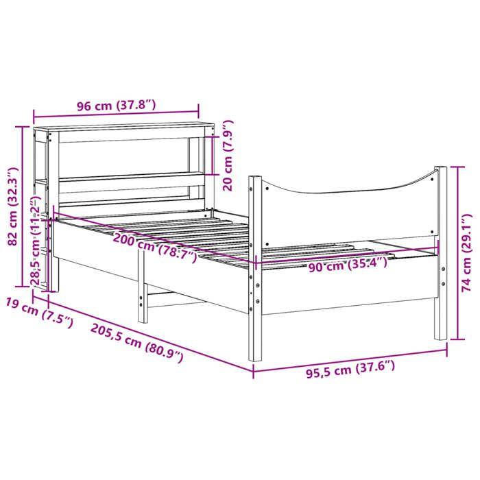 VidaXL Cadre de lit avec tête de lit blanc 90x200cm bois de pin massif, sommier, cadre de lit simple, cadre de lit en bois 3306313