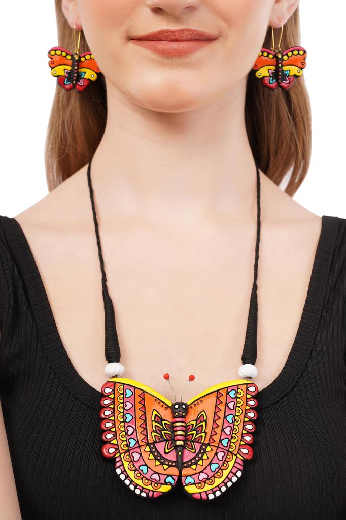 Handmade Clay Butterfly Necklace Earring Set