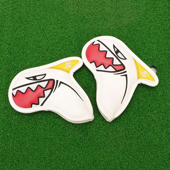 9Pcs Lightweight Waterproof Faux Leather Golf Club Covers Shark Shape Golf Iron Head