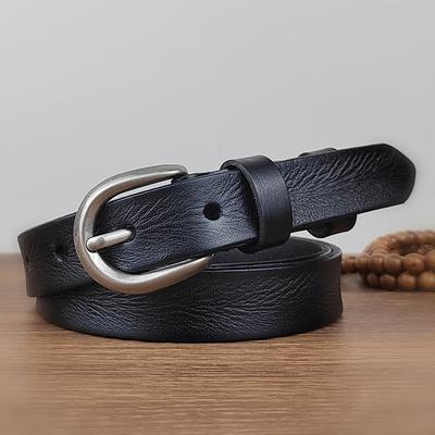 Women'S Belt Thin First Layer Cowhide Casual Hand-Polished Pin Buckle Belt Retro Leather Belt
